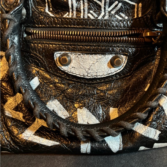 Balenciaga Black & White Graffiti Lambskin Small Classic City Bag purse auth - Picture 3 of 13